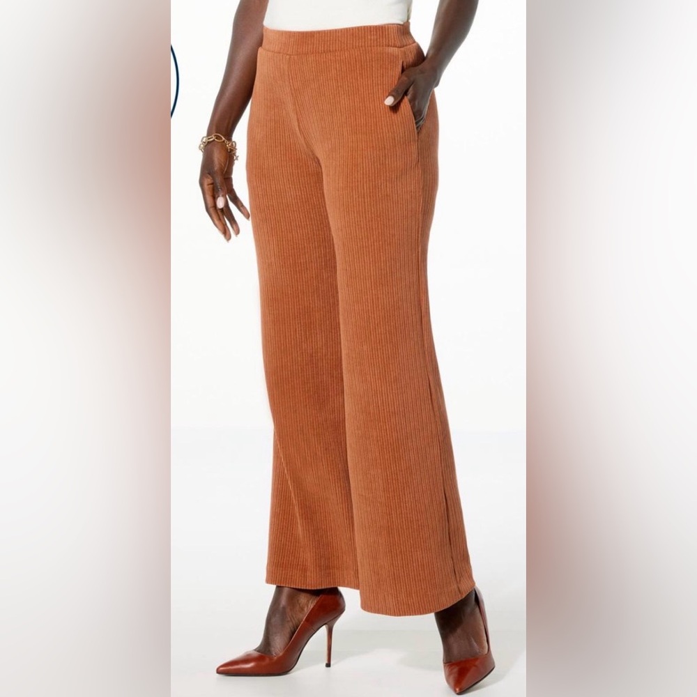 WynneLayers Ribbed Wide Leg Knit Pants – Burnt Orange – XXS –‎ New